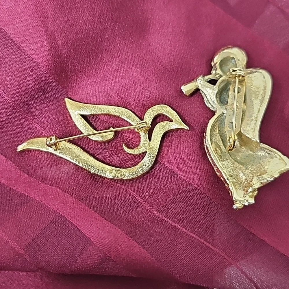 Gold Angel and Dove Brooches